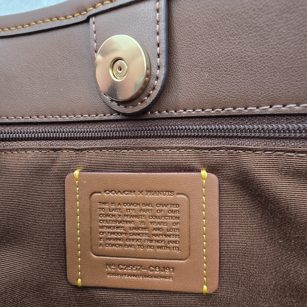 Coach x Peanuts City Tote with Snoopy, Lucy, Charlie Brown Patches Tan & Khaki - Picture 11 of 15